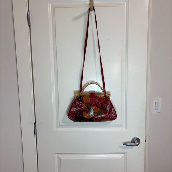 Vintage Elephant Print Red, tan, Greenand Brown crossbody Handbag - Picture 9 of 9